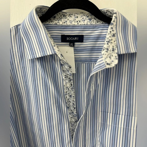 Bogari Men's Size XL Button Up Long Sleeve Shirt Strips‎ with Floral Accents - Picture 11 of 12